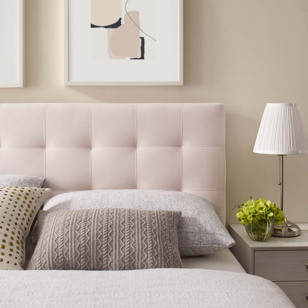 Contemporary Modern Bedroom Full Size Tufted Headboard, Velvet Fabric, Pink