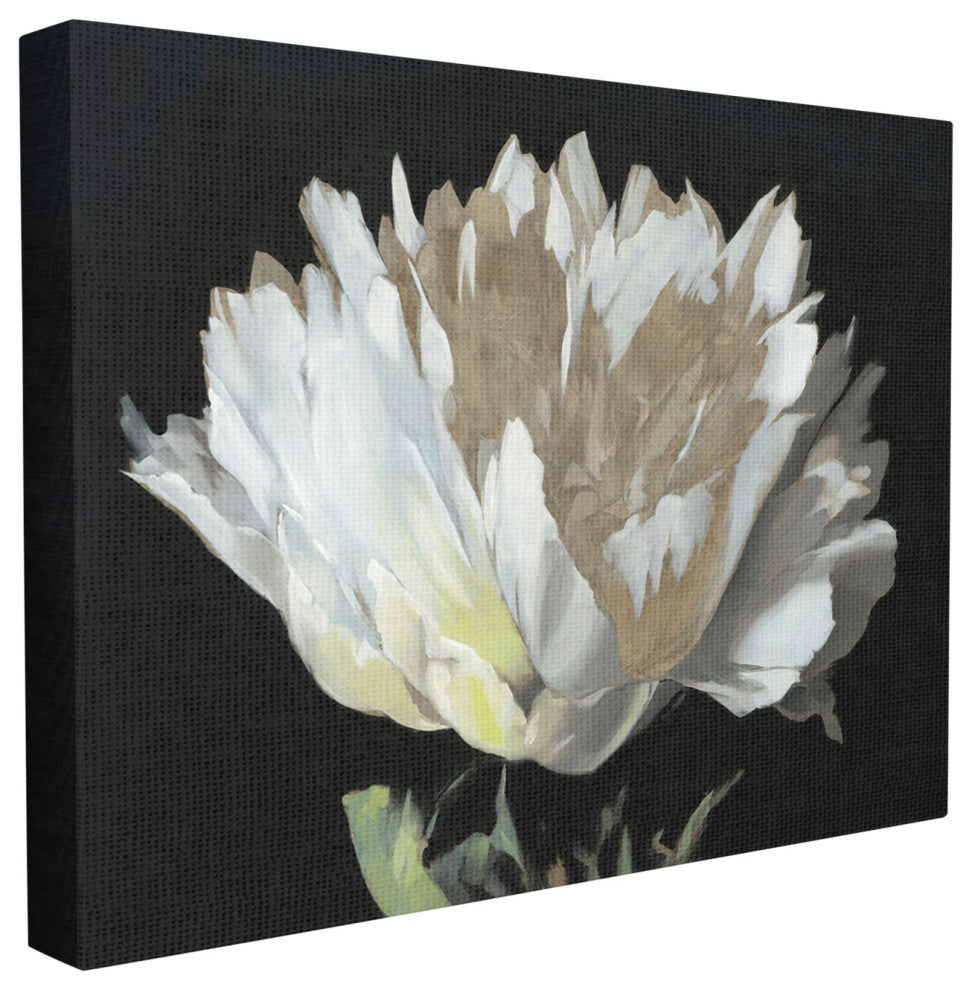 Flower Bloom Gold White Painting, 16"x20", Canvas Art