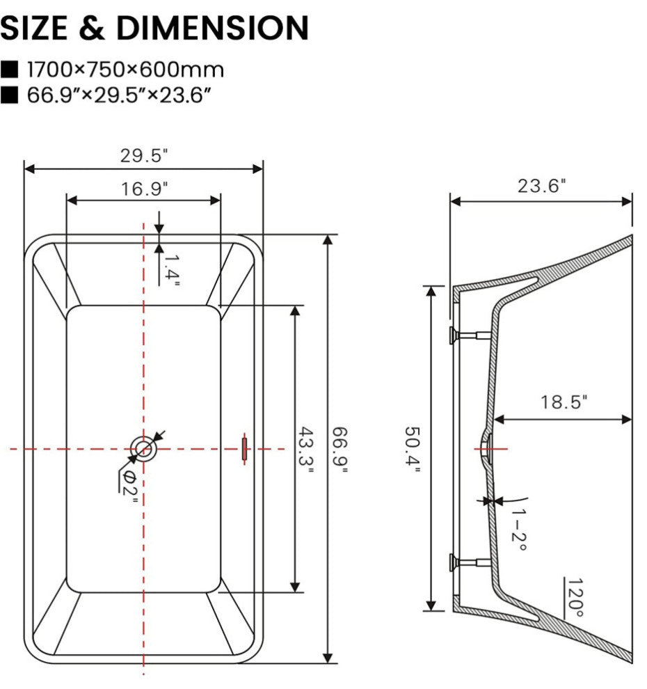 67" Acrylic Freestanding Soaking Bathtub, White/Brushed Nickel