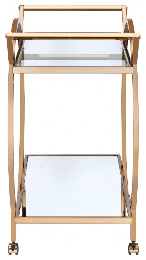 33" X 19" X 35" Champagne Metal Tube Serving Cart