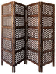 Benzara BM01876 4 Panel Mango Wood Room Divider, Circular Cutout Design, Brown