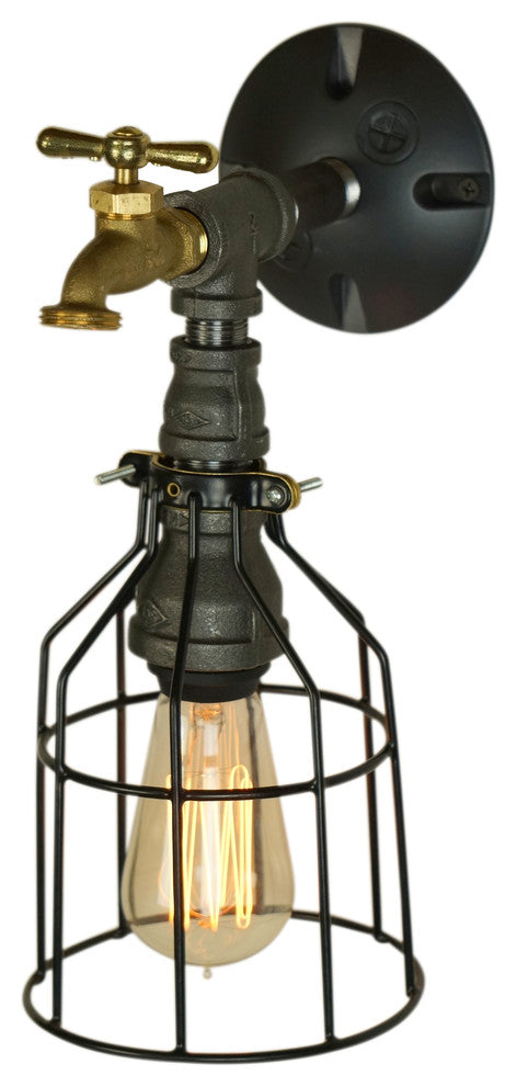 Iron Pipe Wall Sconce W/Cage