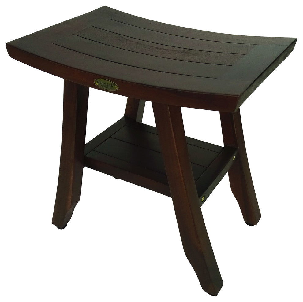 DecoTeak Satori 18" Eastern Styled Teak Shower Bench With Shelf