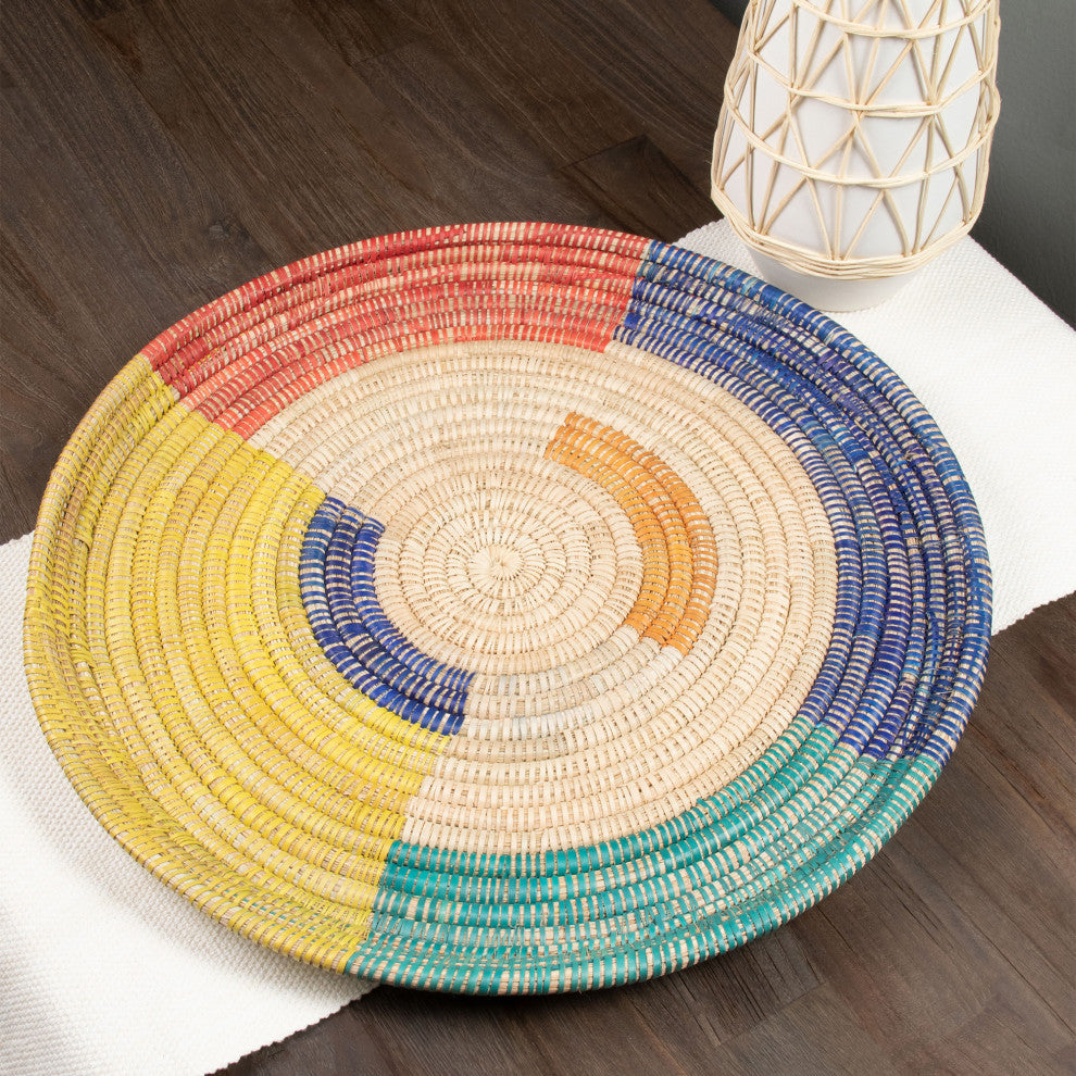 Palm Tray Plate and Wall Art, Artisan Crafted, Malawi, Multicolor, 19.75"