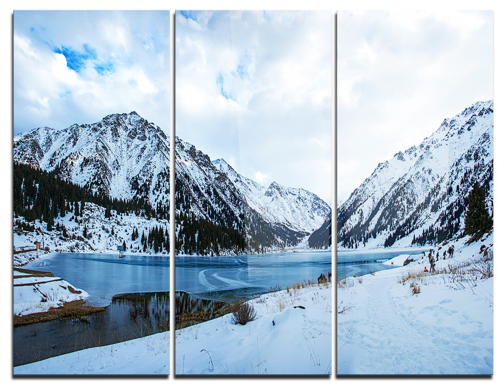 "Lake Between Foggy Mountains" Photo Metal Wall Art, 3 Panels, 36"x28"