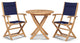 Stella 3-Piece Round Teak Outdoor Bistro Set in Blue with Folding Table