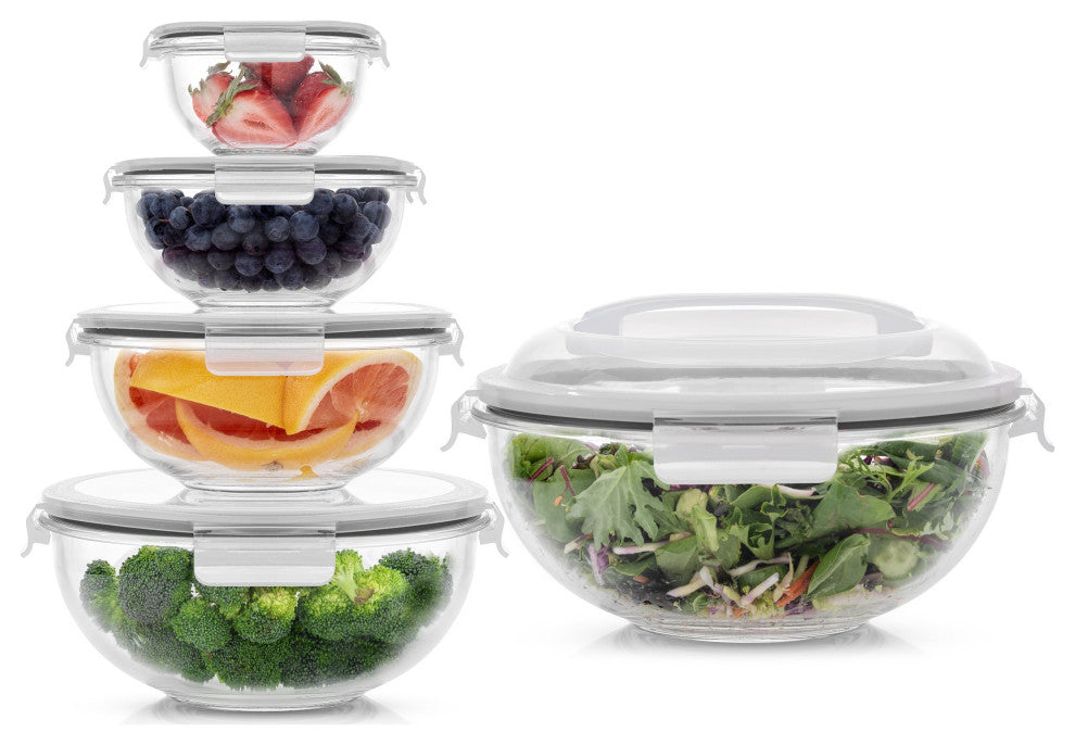 JoyFul Glass Mixing Bowl Set with Airtight Lids - Black, Clear/Black
