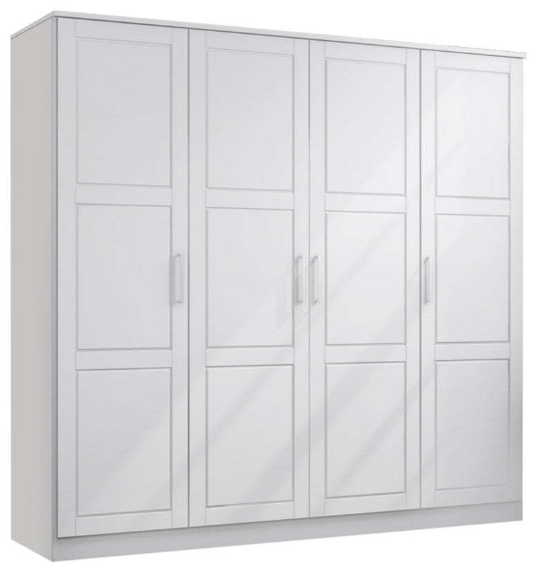 100% Solid Wood Cosmo 4-Door Wardrobe/Armoire/Closet, White
