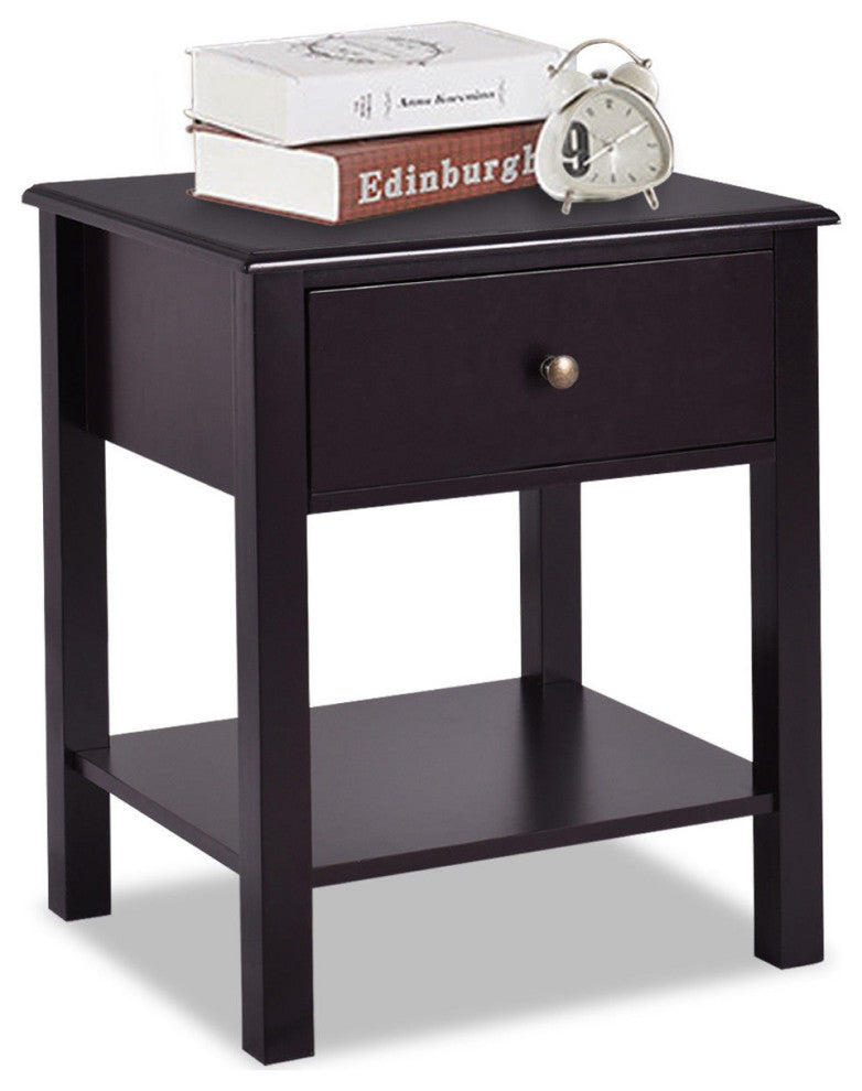 Costway End Table Nightstand Storage Display Furniture Shelf Beside Brown