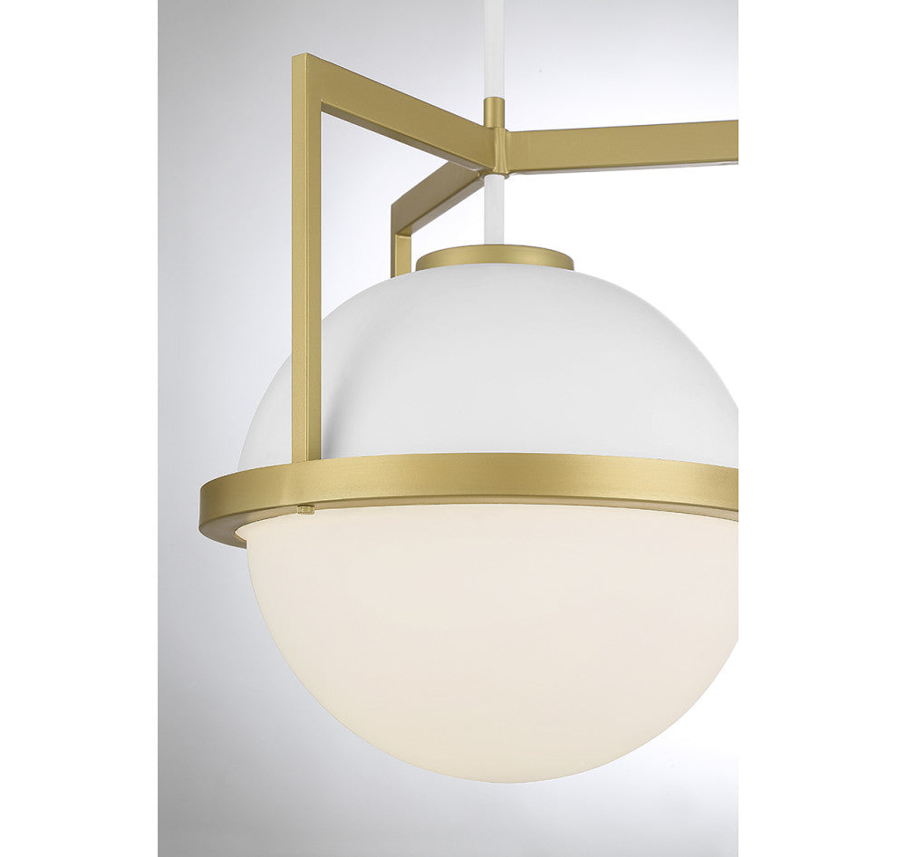 Carlysle 1-Light Pendant, White With Warm Brass Accents