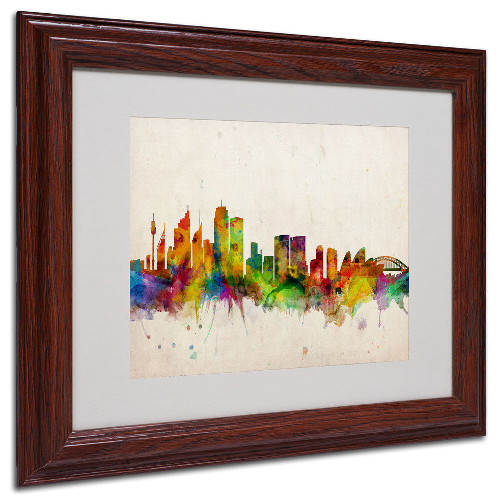 'Sydney Skyline' Matted Framed Canvas Art by Michael Tompsett