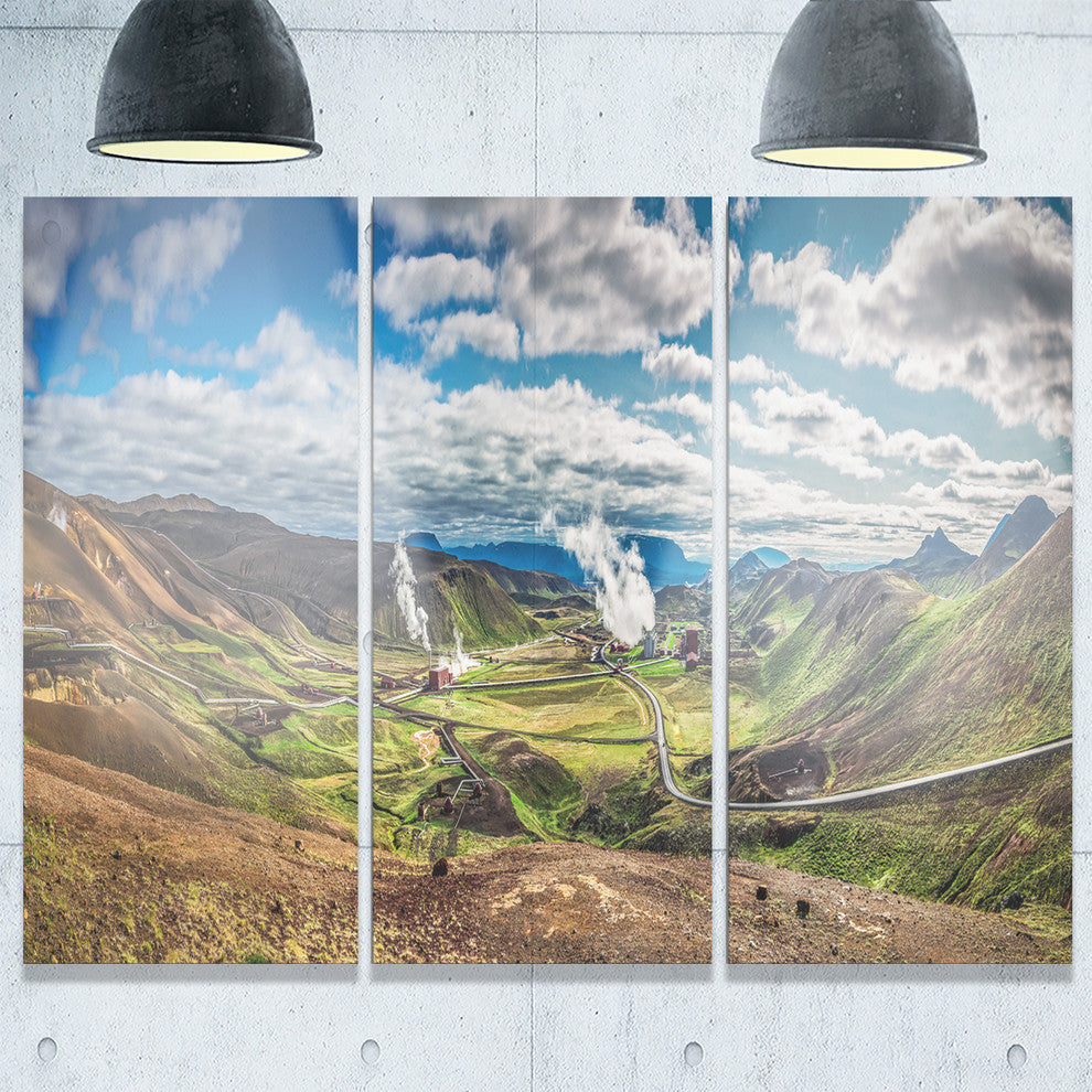 "Geothermal Power Station Panorama" Metal Wall Art, 3 Panels, 36"x28"