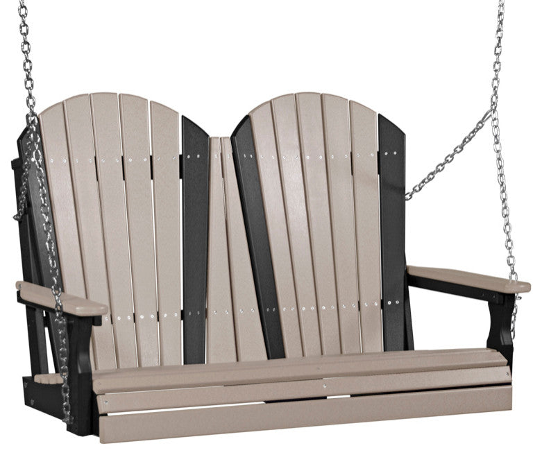 Poly Adirondack Porch Swing, Weatherwood & Black, 4 Foot