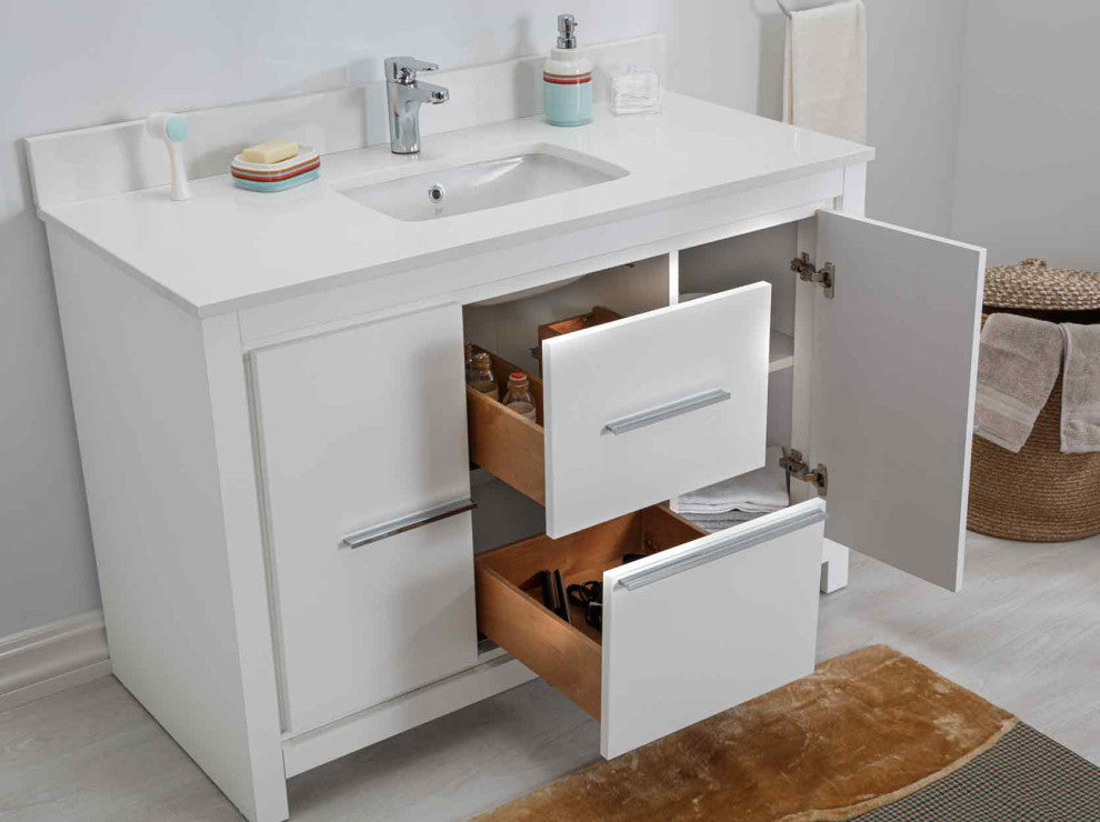 Mila Collection 48" Bathroom Vanity With Sink, Mirror, Countertop, Snow White