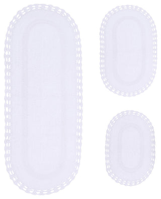 Hampton Crochet Reversible Bath Rug, 3-Piece Set With Runner, White