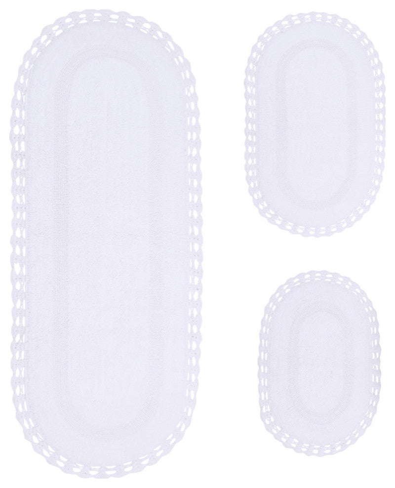 Hampton Crochet Reversible Bath Rug, 3-Piece Set With Runner, White