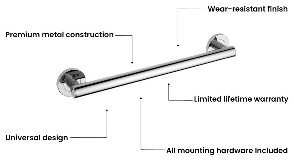 18" Stainless Steel Bathroom Safety Grab Bar, Chrome