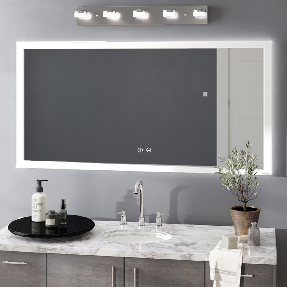 Luminous Dimmable LED Mirror with Defogger, 60"x36"x1.75"
