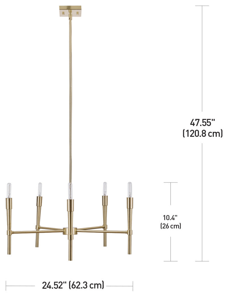 5-Light  Brass Chandelier, Bulbs Included