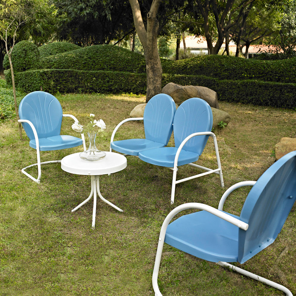 Griffith 4-Piece Metal Outdoor Conversation Seating Set, Sky Blue