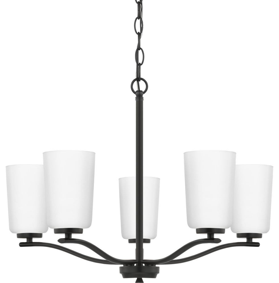 Adley Collection Five-Light Matte Black Etched White Opal Glass Chandelier