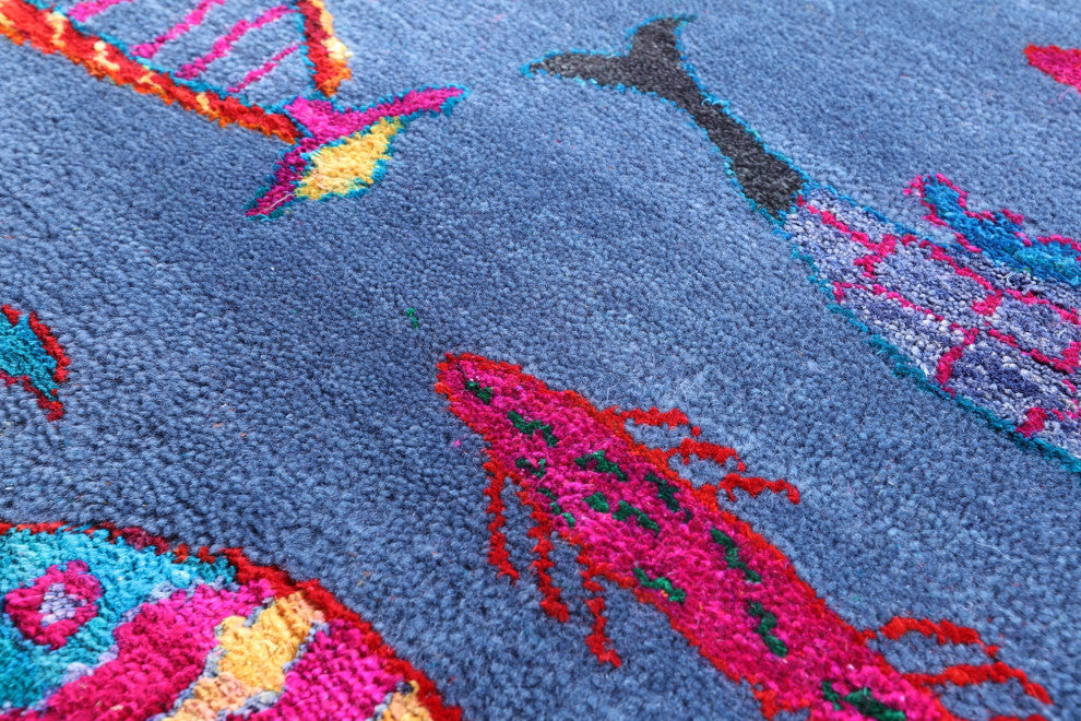 6' 0" X 9' 0" Gabbeh Fish Design Hand-Knotted Wool & Silk Rug - Q15980