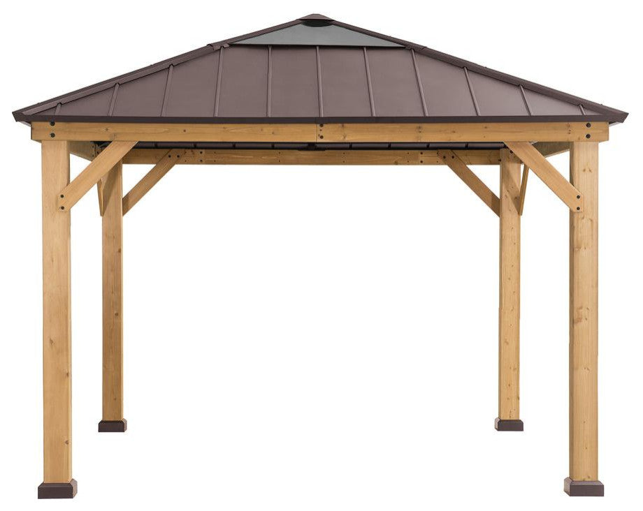 11 ft. x 11 ft. Cedar Framed Gazebo w/ Brown Steel and Polycarbonate Hip...