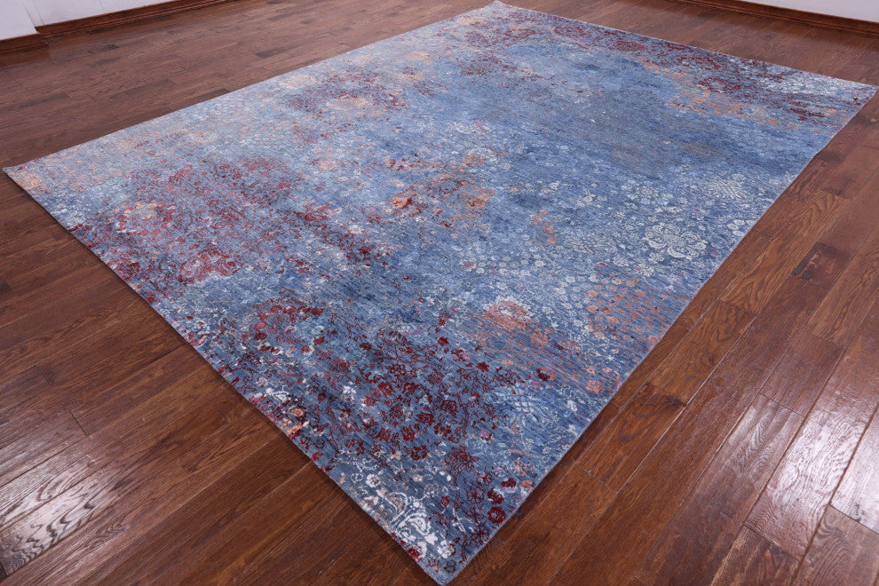 9' 1" X 12' 1" Modern Handmade Wool and Silk Rug Q6838