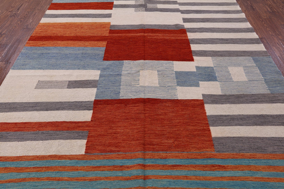 Reversible Kilim Flat Weave Wool On Wool Rug 8' 6" X 11' 2" - Q12602