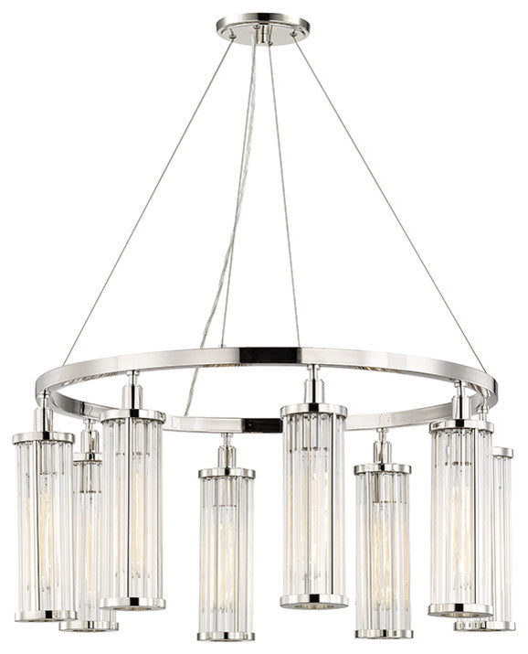 Marley 8-Light Pendant, Polished Nickel Finish, Clear Glass Shade