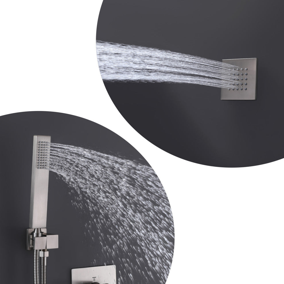 Thermostatic Shower System With Multi Function LED Shower Head, Brushed Nickel