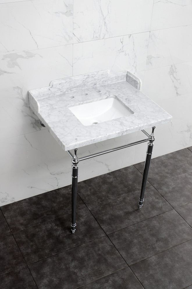 LMS3022M8SQ1 30" Carrara Marble Console Sink with Brass Legs