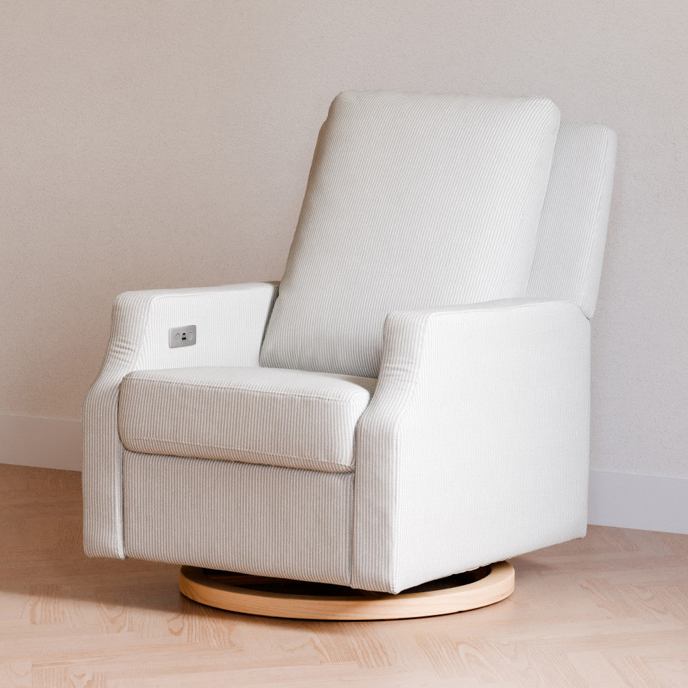 Crewe Electronic Recliner and Swivel Glider, Fog Chatham Stripe Performance Eco-Weave