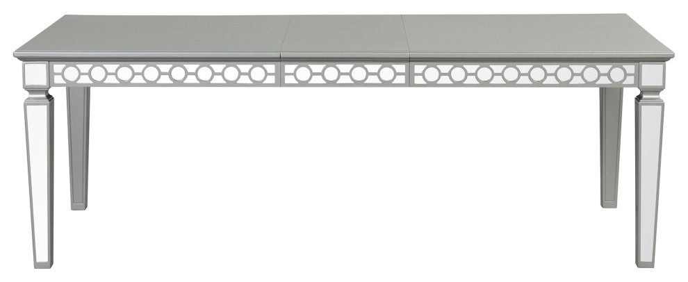 Geneva Silver Champagne Wood Top 90" 4 Legs Dining Table Seats 8