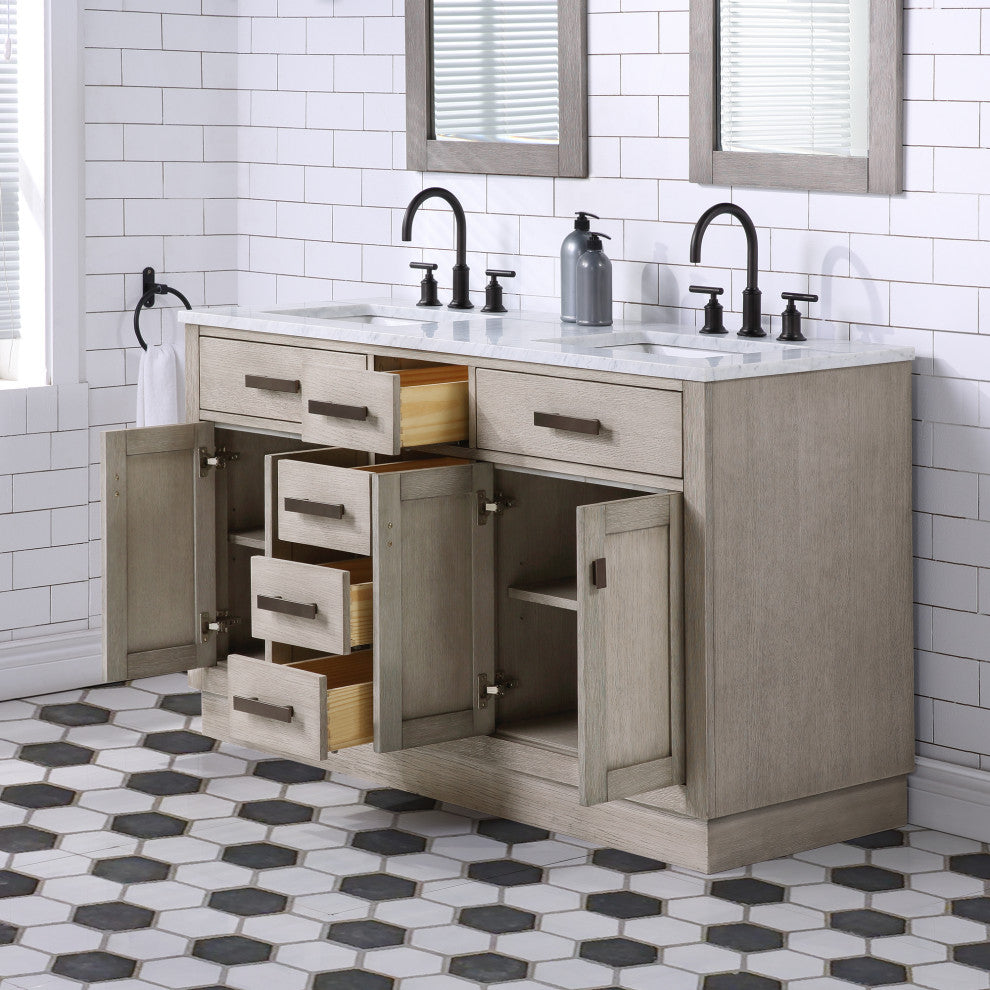Chestnut 60" Bath Vanity, Grey Oak, Vanity With Mirror(s) With Oil-Rubbed Bronze Finsih Hardware