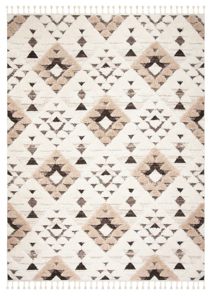 Safavieh Moroccan Tassel Shag Collection MTS688 Rug, Ivory/Brown, 9' X 12'