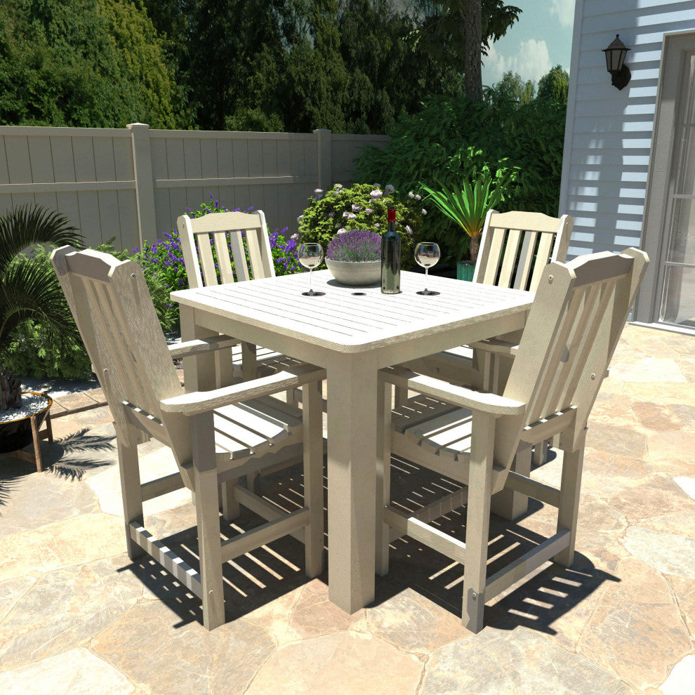 Springville 5-Piece Square Counter Dining Set, Weathered Acorn, Whitewash