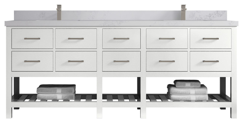 Parker 84 Double Sink Bath Vanity in White 2" Calacatta Nuvo