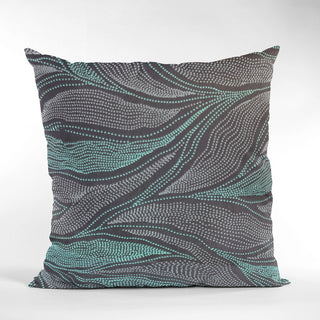 Plutus Blue Leafs Floral Luxury Throw Pillow, 24"x24"