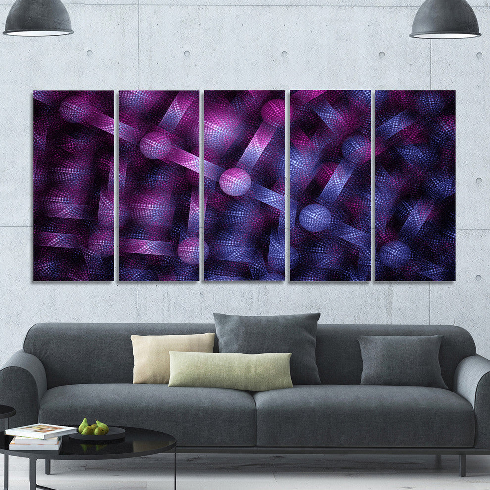 Crystal Cell Purple Steel Texture, Abstract Wall Art Canvas, 60"x28", 5 Panels