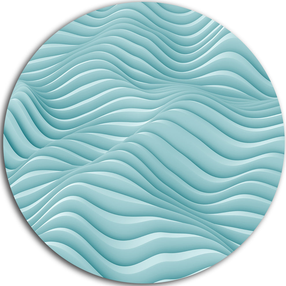 Fractal Rippled Blue 3D Waves, Abstract Art Disc Metal Artwork, 23"