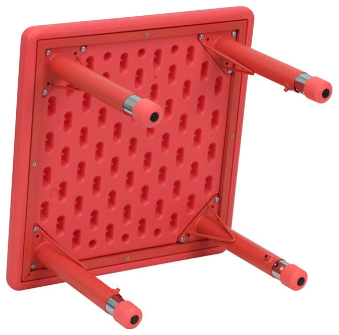 24" Square Red Plastic Height Adjustable Activity Table