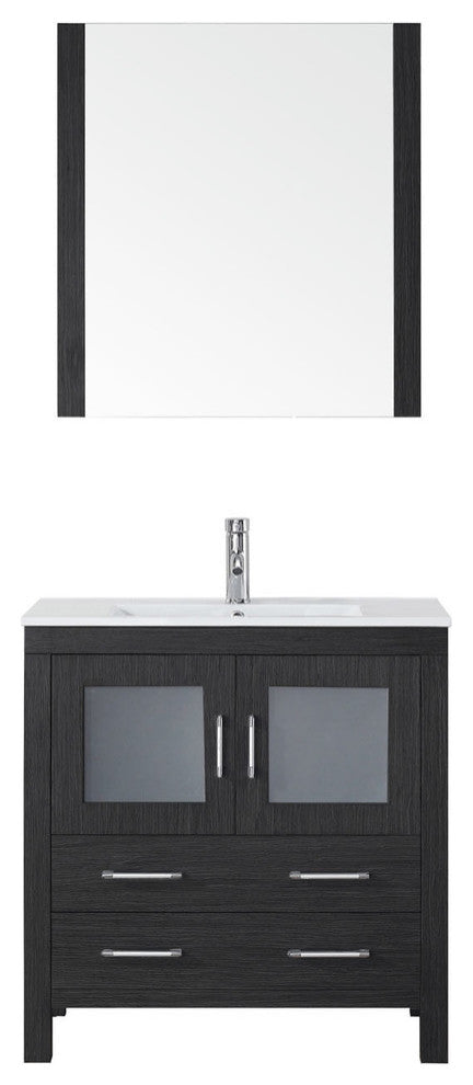 Virtu Dior 32" Single Bathroom Vanity, Zebra Gray, Faucet, Mirror