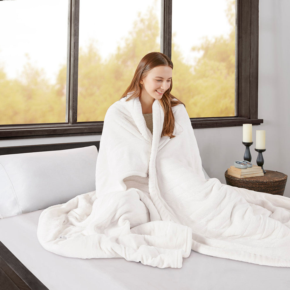 Beautyrest Heated Microlight to Berber Blanket, Ivory