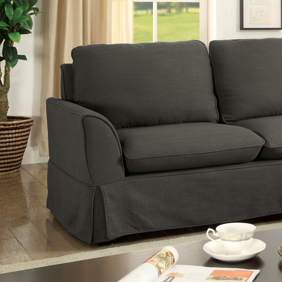 Transitional Sectional Sofa, Pillow Top Seat Cushions & Panel Skirted Base, Gray