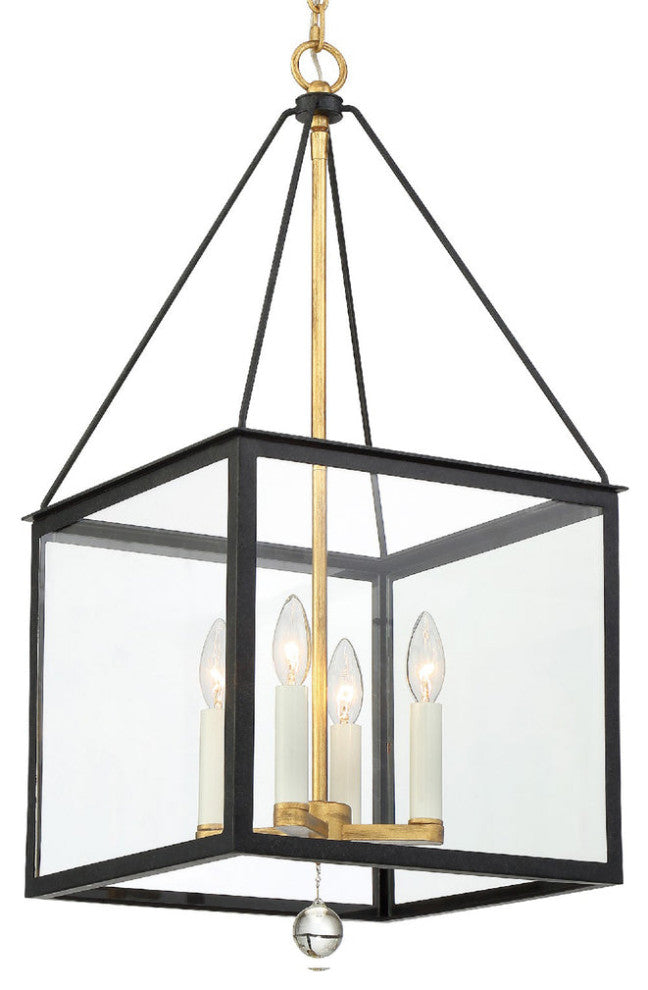 Crystorama WES-9905-BK-GA, 4-Light Lantern, Black, Antique Gold