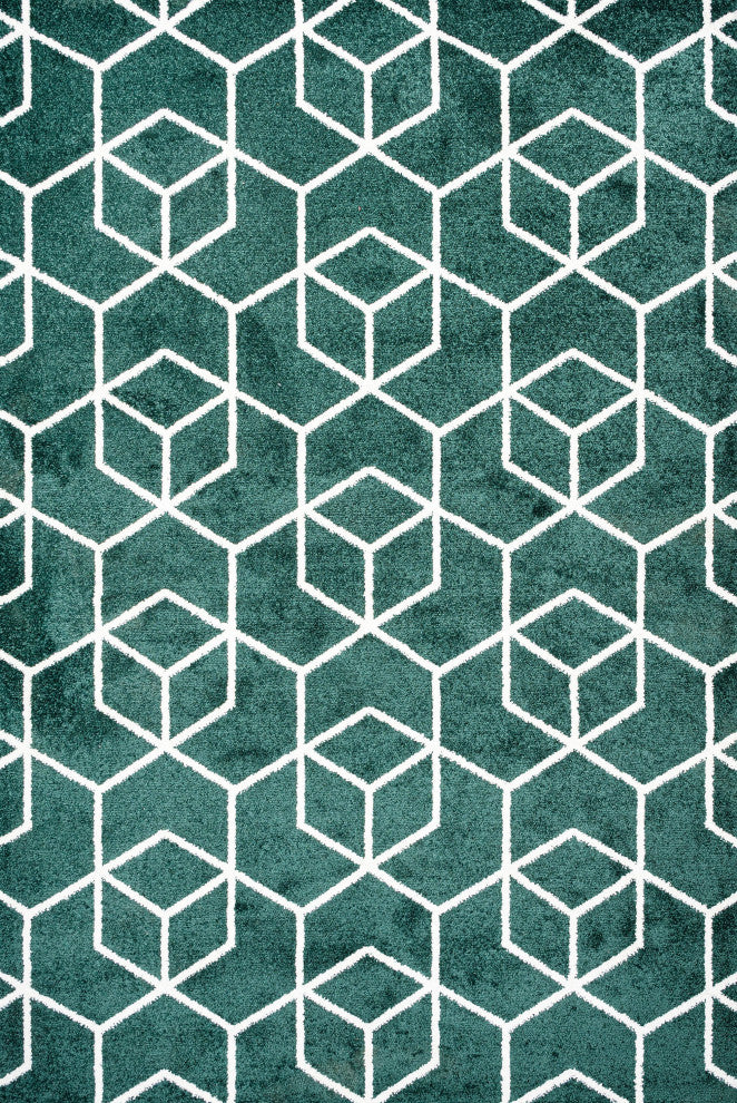 Tumbling Blocks Modern Geometric Green/White 8'x10' Area Rug