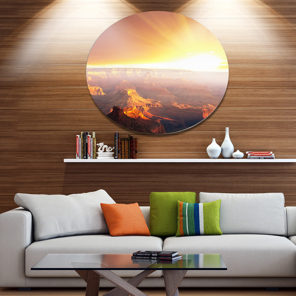 Grand Canyon With Bright Sunset, Landscape Disc Metal Artwork, 11"