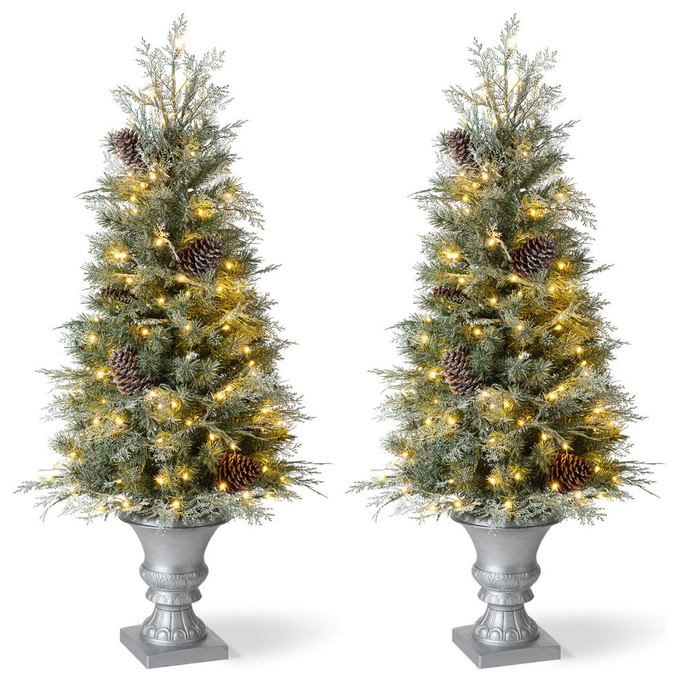 2-Pack 4' Pre-Lit Pine Artificial Christmas Porch Tree, 130 Warm White Lights