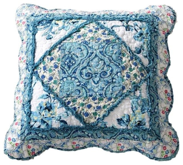 Tache 2 Piece Petal Dance 100% Cotton Floral Blue 18x18 Cushion Covers